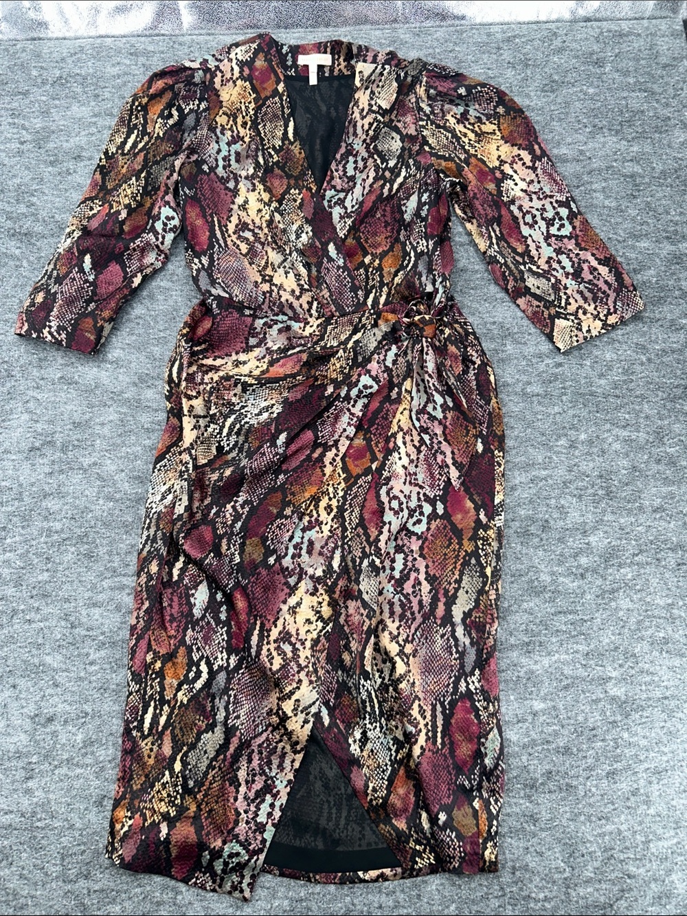 Rebecca Taylor Burgundy Rust Snake-Print Wrap Midi Dress Size 2 - Picture 3 of 15